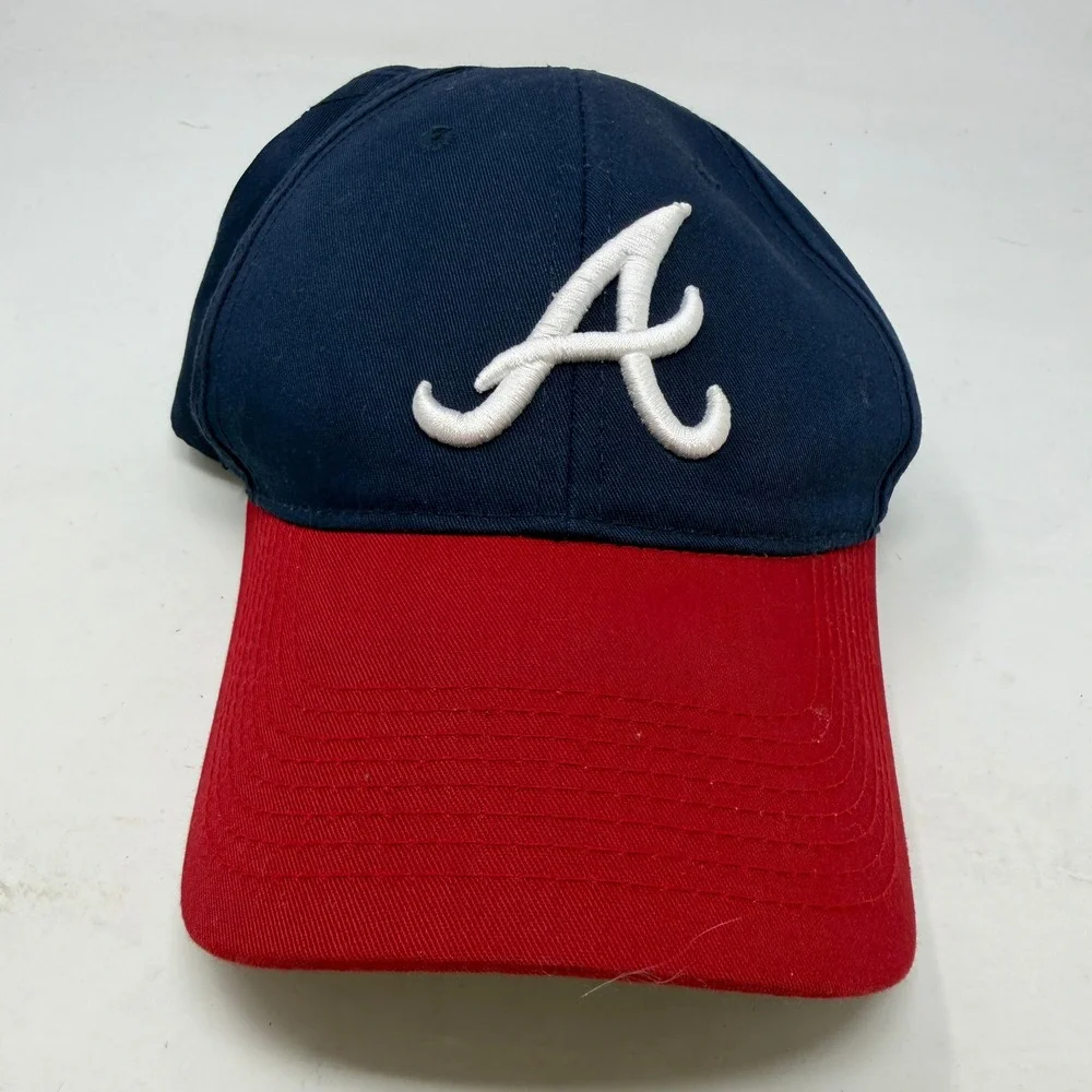 Atlanta Braves Hat Youth Navy Red MLB Baseball Pink Ribbon Outdoor Cap EUC